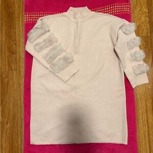 Women's Cream Sweater with Faux Fur Accents